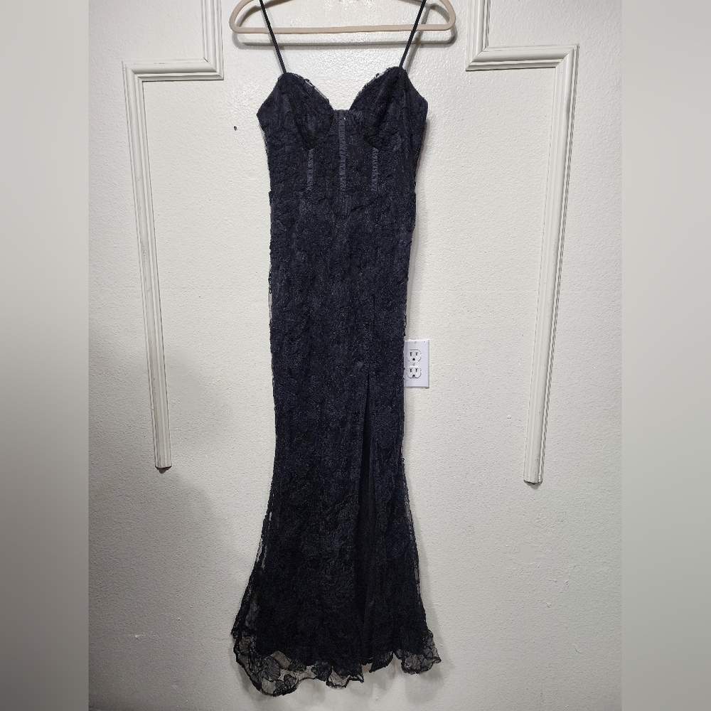 Lulus Sultry Direction Black Floral Lace Sheer Bustier Maxi Dress S Wedding - Picture 6 of 11